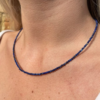 TINY LAPIS LAZULI NECKLACE 2MM • September birthstone • dainty layering necklace