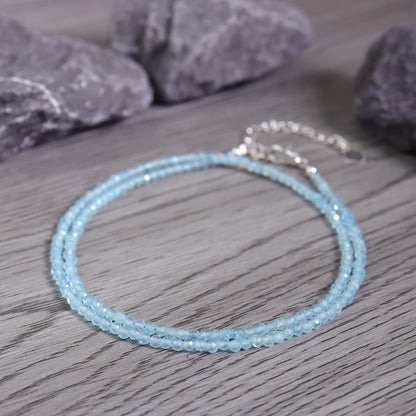 Blue Topaz Tiny 2mm Beaded Choker Healing Delicate Boho Women Crystal Necklace