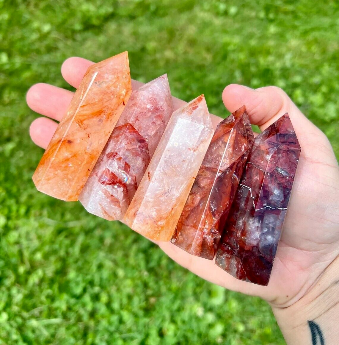 Red Hematoid  Fire Quartz Healing Crystal Tower Point Obelisk Home Decor Gifts