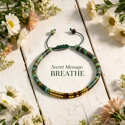 " Breathe" Morse Code Turquoise Crystal Beads Healing Women Men Bracelet Gifts