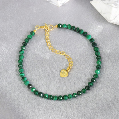 3mm Faceted Malachite Beads Minimalist Dainty Healing Chakra Protection Bracelet