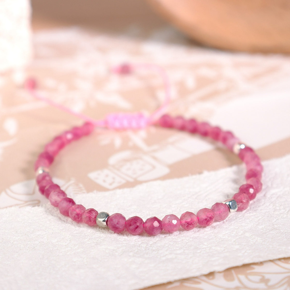 Minimalist Pink Tourmaline Beads Handmade Healing Balance Women Dainty Bracelet