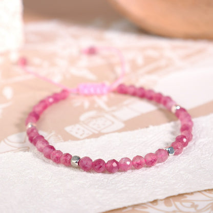 Minimalist Pink Tourmaline Beads Handmade Healing Balance Women Dainty Bracelet