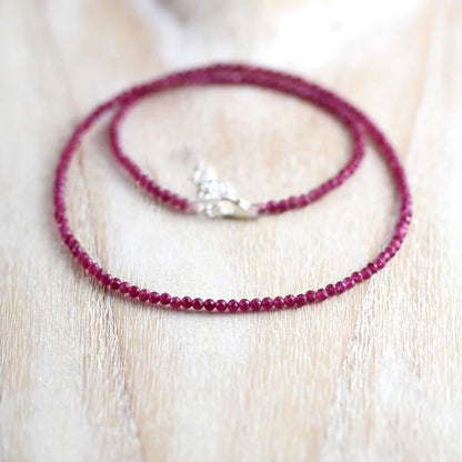 Gemstone Beaded Choker 2mm Ruby Crystal Beads Healing Reiki Women Necklace Gift