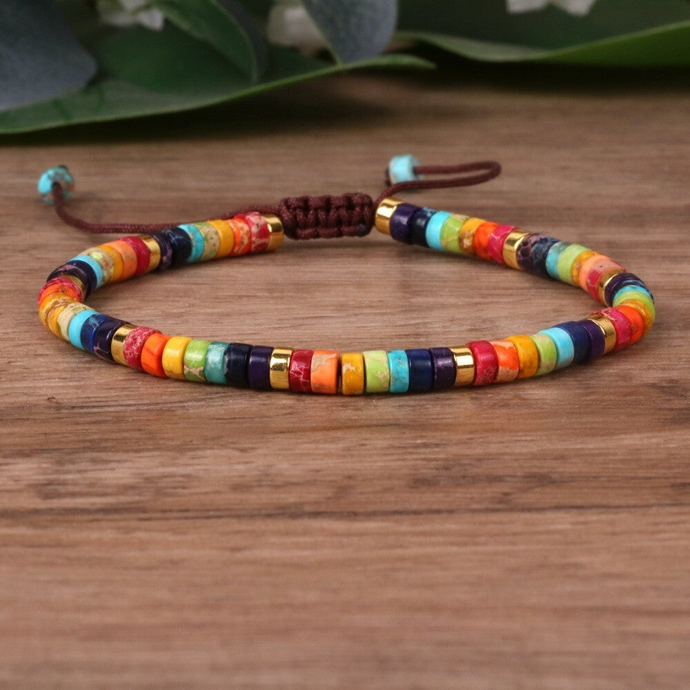 Sea Sediment Jasper Tibetan Beads Healing Calming 7 Chakra Dainty Bracelet Gift