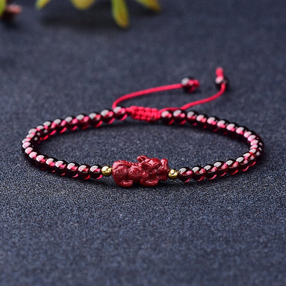 Natural Garnet 4mm Round Bead Pixiu Fengshui Wealth Healing Luck Women Bracelet