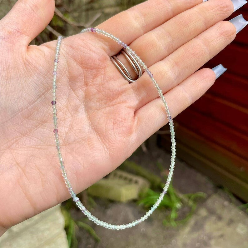 2MM Fluorite Beaded Choker Healing Dainty Women Bohemian Crystal Necklace Gifts