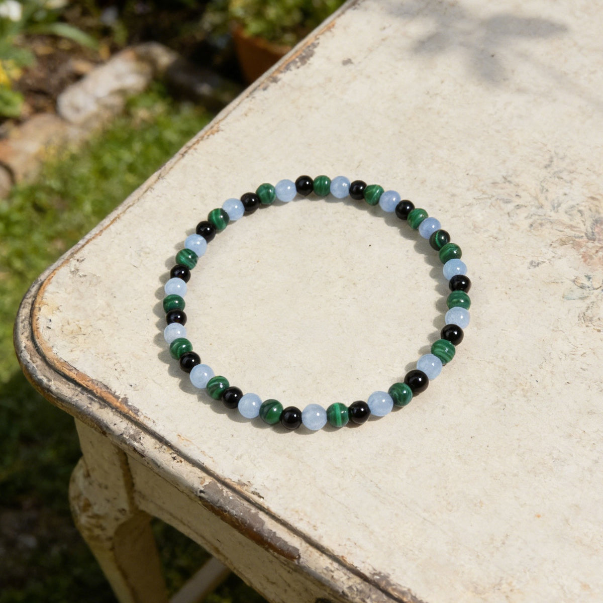 Malachite Aquamarine Onyx Beaded Healing Women Bracelet Gift for Safe Travels