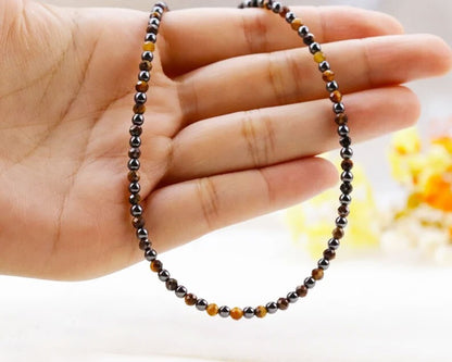 Triple Protection Tiger Eye Obsidian Hematite Beaded Women Men's Choker Necklace