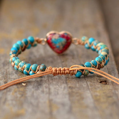 Handmade Heart Natural Gemstone Sea Sediment Healing Chakra Women Bracelet Gifts