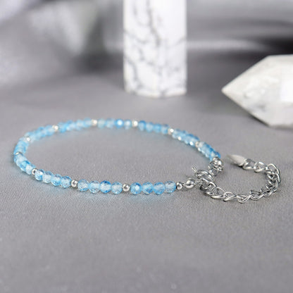 Blue Topaz Bead Minimalist Dainty Gemstone Healing Reiki Bracelet for Women Gift