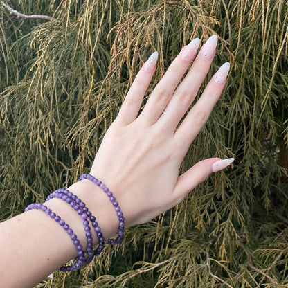 Lepidolite 4mm Round Bead Gemstone Healing Calming Balance Bracelet for Women