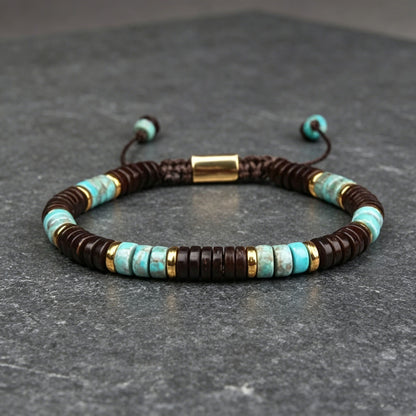 Coconut Shell Turquoise Beaded Healing Inner Peace Women Men Boho Bracelet Gift