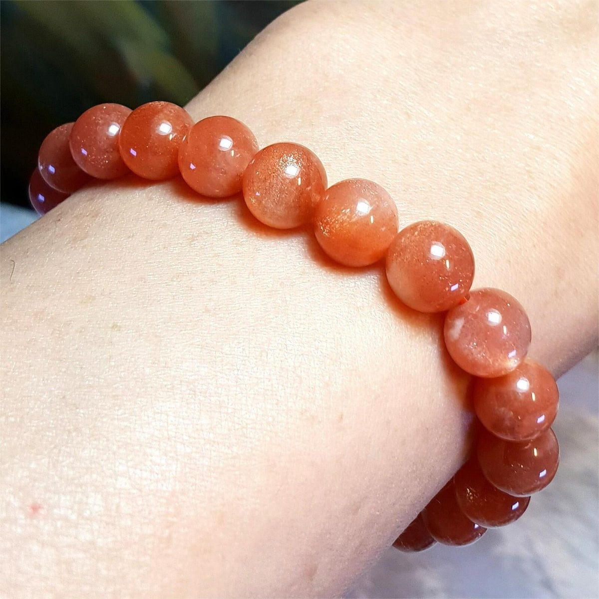Orange Moonstone Natural Sunstone 7mm Beads Healing Balance Reiki Women Bracelet