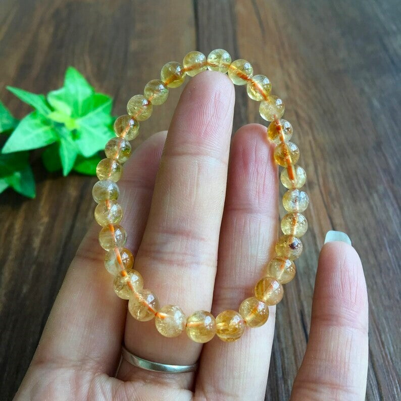 Citrine Yellow Stone 6mm Beads Healing Protection Money Attracts Women Bracelet