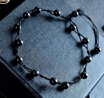 Natural Obsidian Women Healing Reiki Protection Amulet Anklet Bracelet Gifts