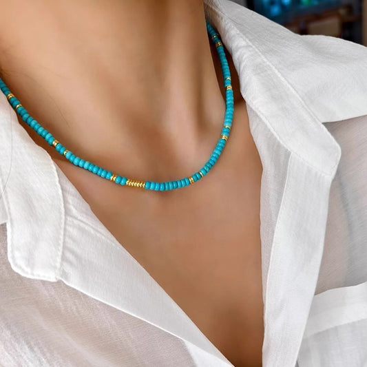 Natural Blue Turquoise Beaded Healing Crystal Necklace Choker for Women Gifts