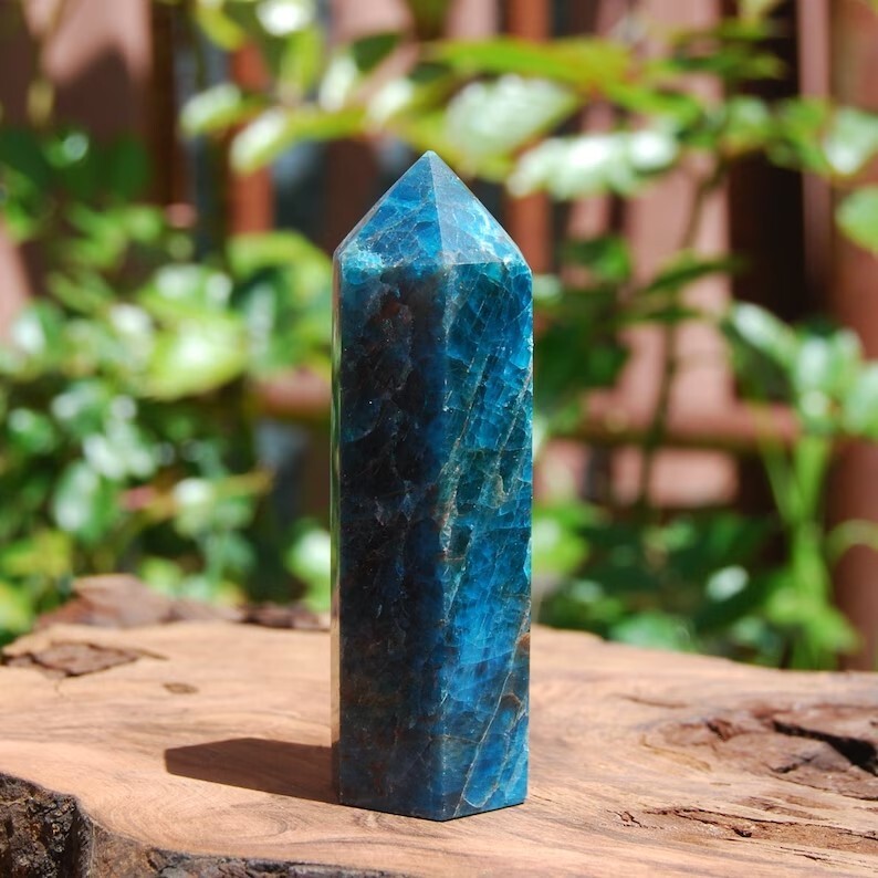 Blue Apatite Healing Crystal Tower Top Point Wand Reiki Obelisk Home Decor Gift