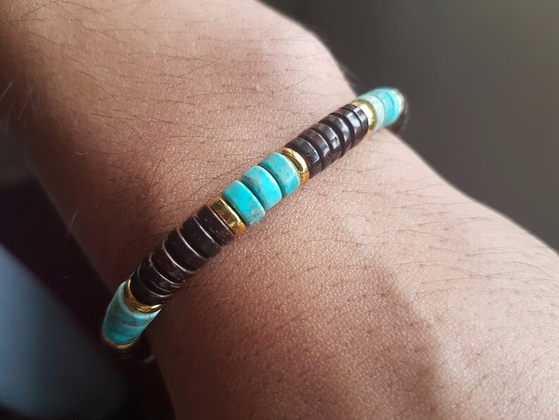 Coconut Shell Turquoise Beaded Healing Inner Peace Women Men Boho Bracelet Gift