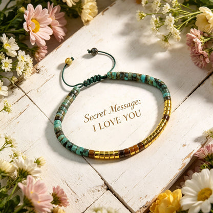 " I LOVE YOU" Morse Code African Turquoise Crystal Beaded Healing Bracelet Gifts