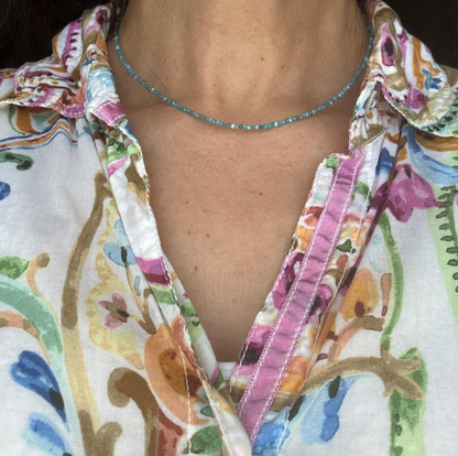 Larimar Tiny 2mm Beaded Choker Healing Dainty Women Boho Crystal Necklace Gifts