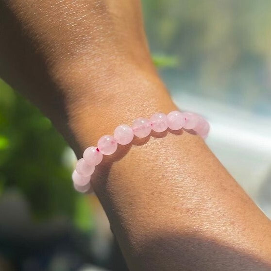 5pcs Natural Rose Quartz 8mm Beaded Healing Infused Reiki Women Bracelet Gift