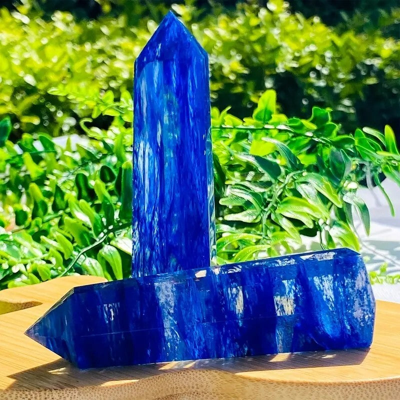 Blue Smelt Quartz Healing Crystal Tower Point Wand Witchy Obelisk Decor Gifts
