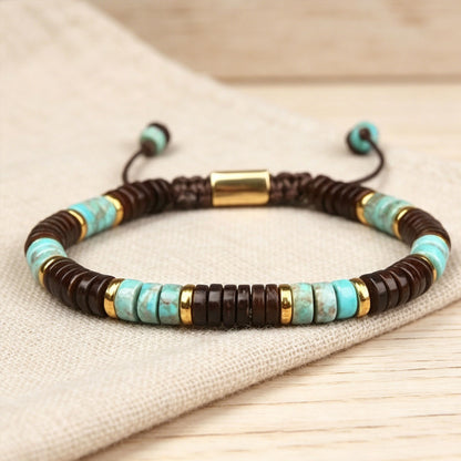 Coconut Shell Turquoise Beaded Healing Inner Peace Women Men Boho Bracelet Gift