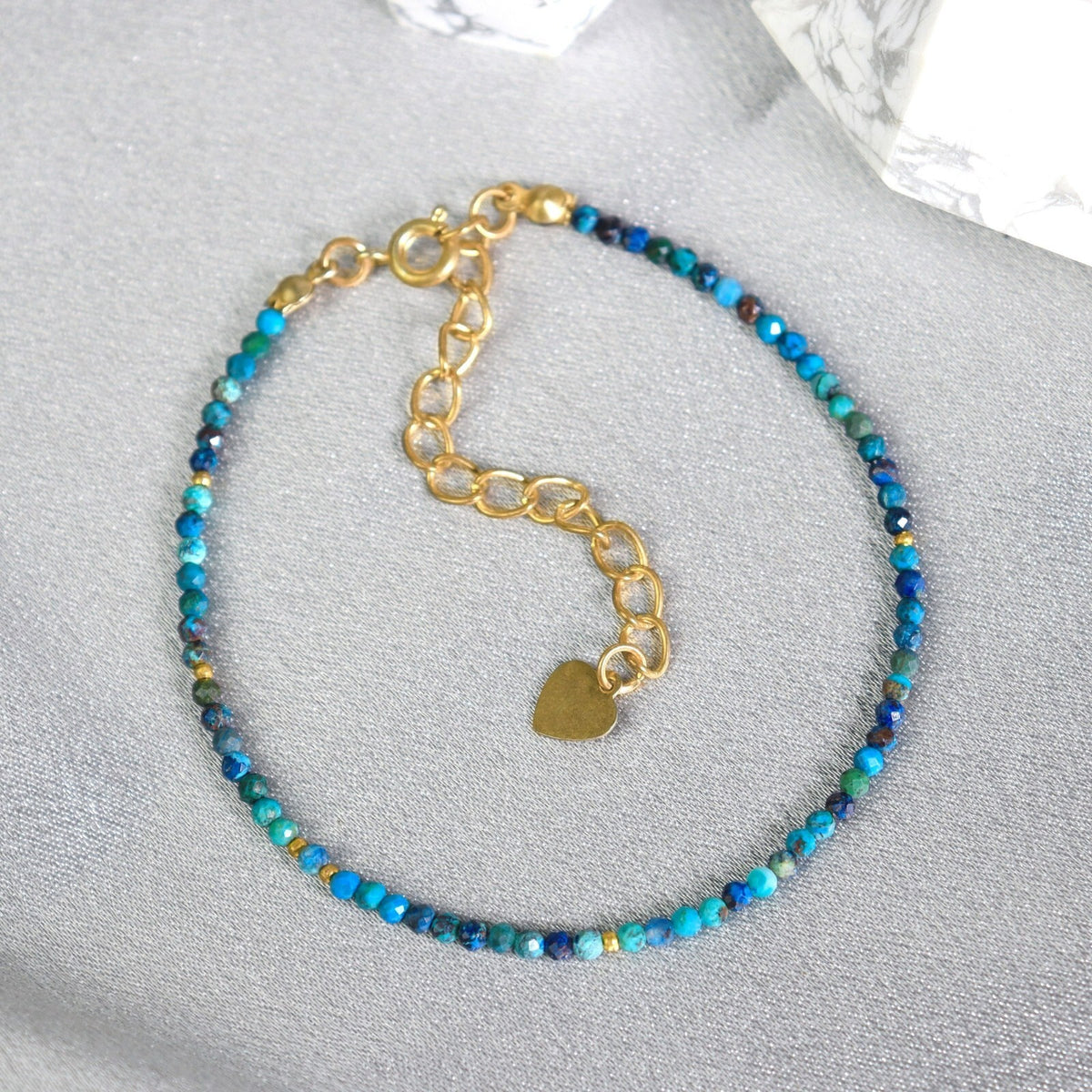 Blue Tourmaline 2mm Gemstone Beads Minimalist Healing Reiki Women Bracelet Gifts