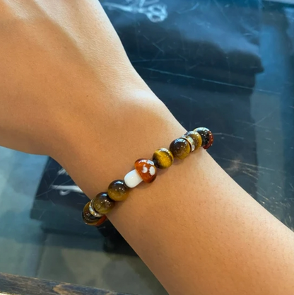 Mushroom Crystal Bracelet Tigers Eye Beaded Healing Anxiety Relief Bracelet Gift
