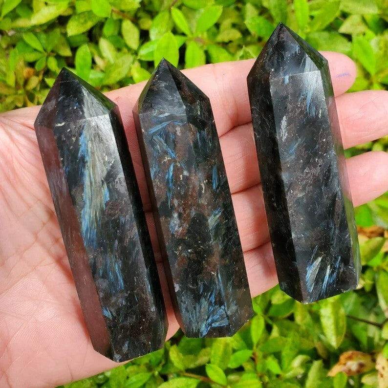 Arfvedsonite Healing Crystal Tower Point Wand Reiki Witch Obelisk Decor Gifts