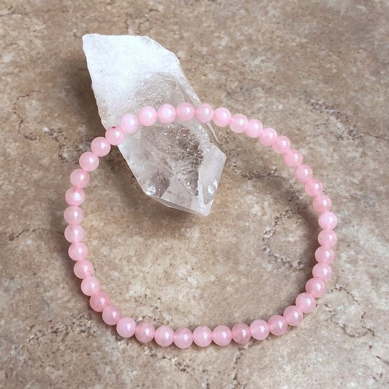 Natural Rose Quartz Dainty Stretch Women Bracelet Round 4MM Bead Healing Reiki