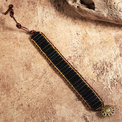 Natural Black Tourmaline Vintage Handmade Leather Healing Women's Men's Bracelet