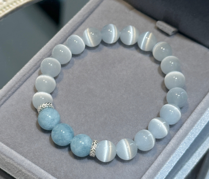 Aquamarine Selenite 8mm Beaded Healing Women Spiritual Bracelet Crystal Gifts