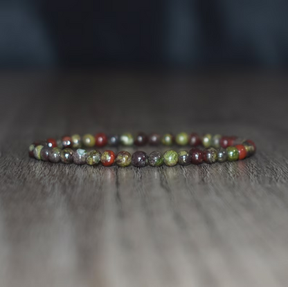 Dragon Bloodstone 4mm Beaded Healing Protection Stretch Women Dainty Bracelet