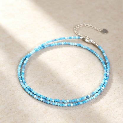 Natural Larimar Tiny 2mm Beaded Minimalist Healing Crystal Stone Choker Necklace