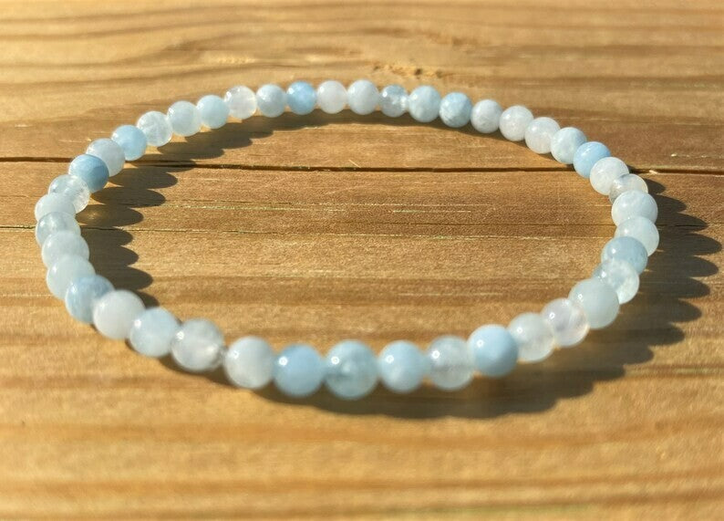 Aquamarine Blue Crystal 4mm Beads Healing Balance Stretch Women Bracelet Gifts