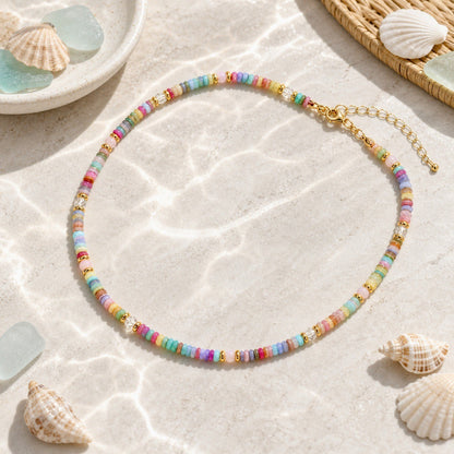 Macarons Rainbow Color Natural Crystal Healing Boho Necklace Choker for Women