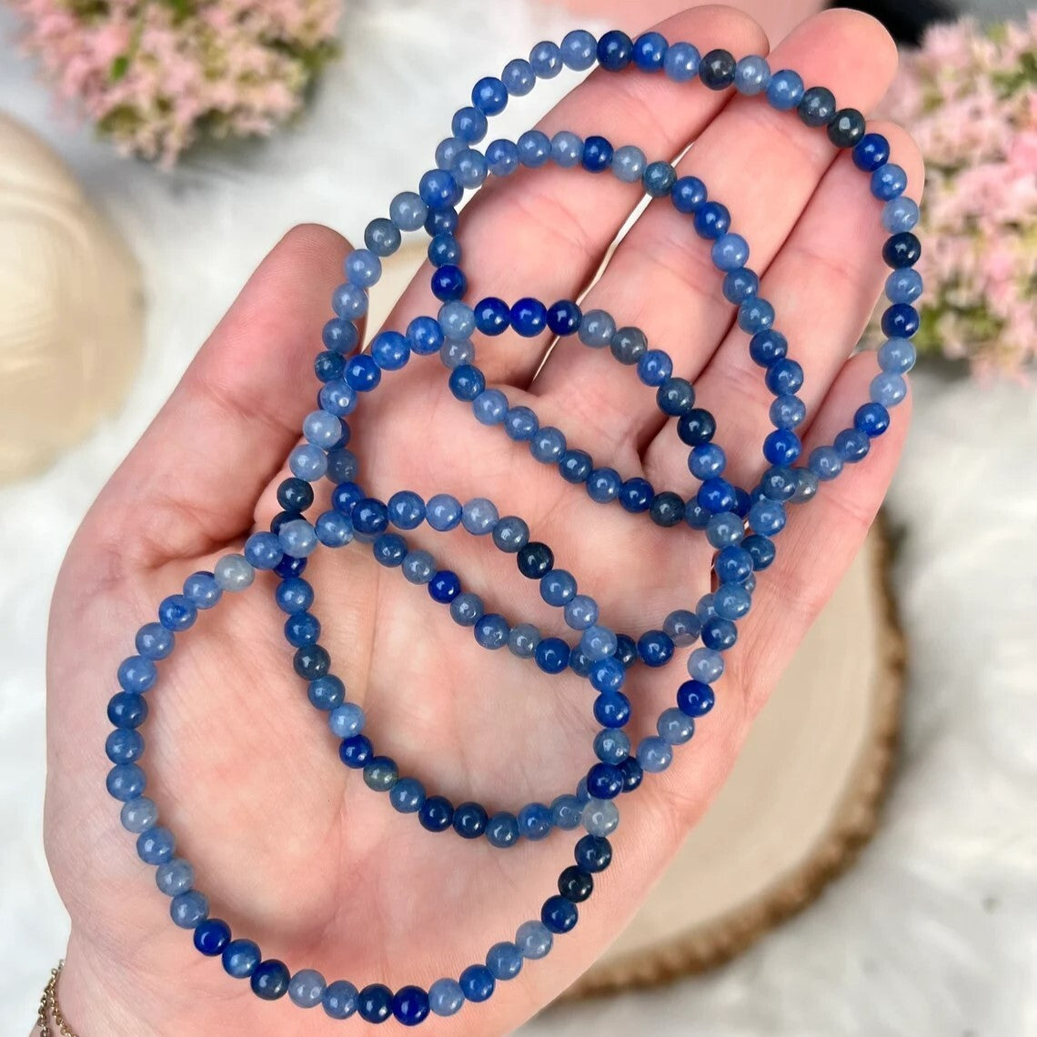 Blue Aventurine 4mm Bead Healing Anxiety Relief Women Men Stretch Bracelet Gift