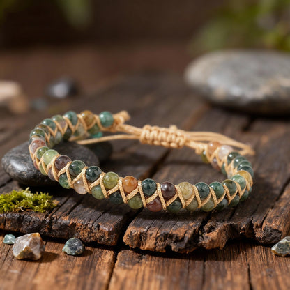 Hand Braided Indian Agate 4mm Beads Gemstone Healing Women Bracelet Xmas Gift