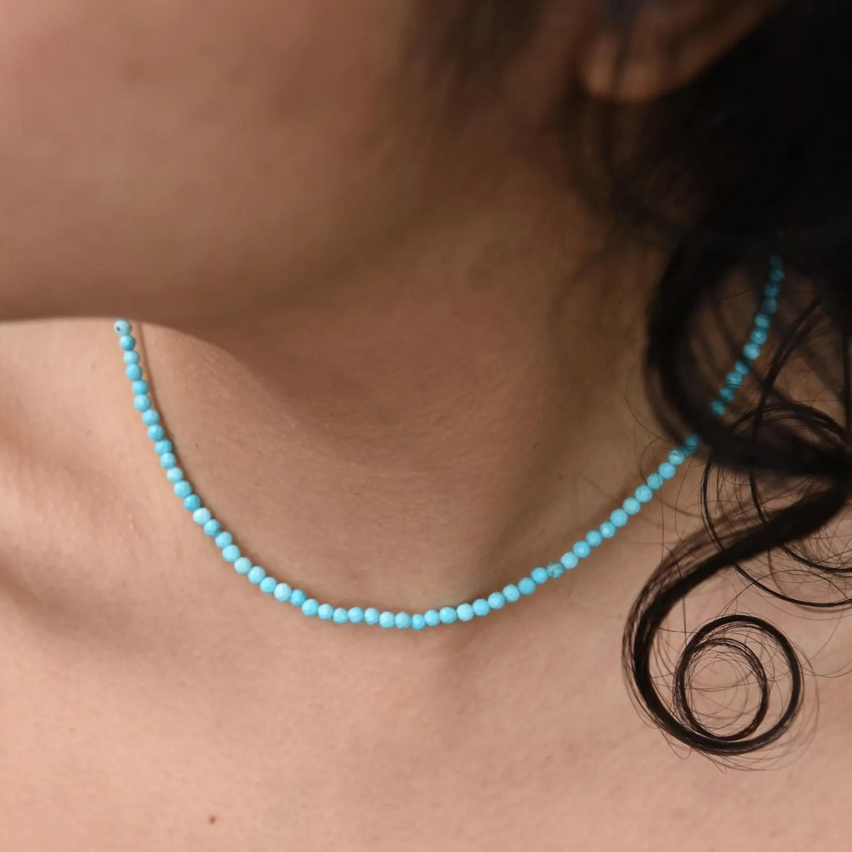 Natural Larimar Tiny 2mm Beaded Minimalist Healing Crystal Stone Choker Necklace