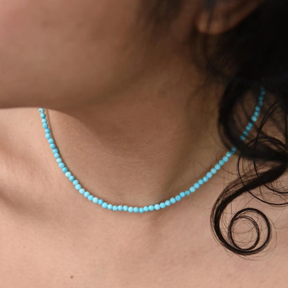 Natural Larimar Tiny 2mm Beaded Minimalist Healing Crystal Stone Choker Necklace