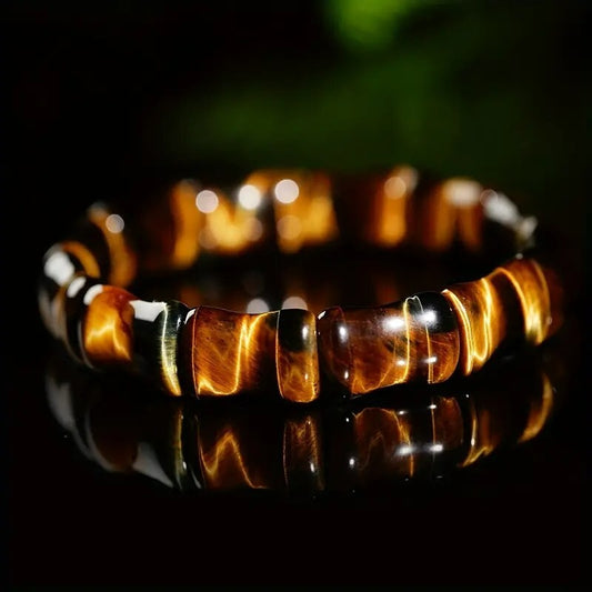 Natural Tiger's Eye Handmade Bamboo Shaped Healing Strength Unisex Bracelet Gift