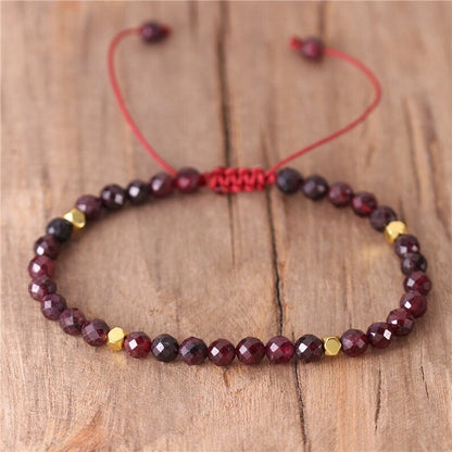 4 mm Garnet Round Bead Tibetan Healing Dainty Women Girls Handmade Bracelet Gift