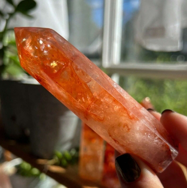 Red Hematoid  Fire Quartz Healing Crystal Tower Point Obelisk Home Decor Gifts