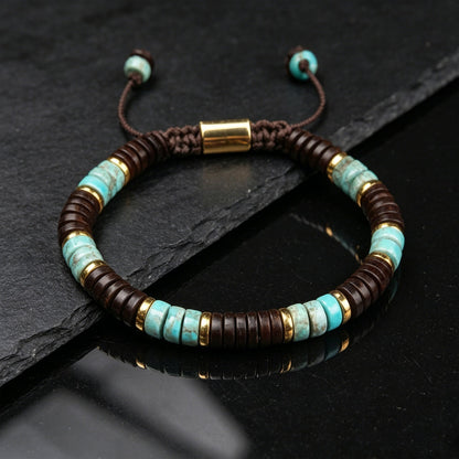 Coconut Shell Turquoise Beaded Healing Inner Peace Women Men Boho Bracelet Gift