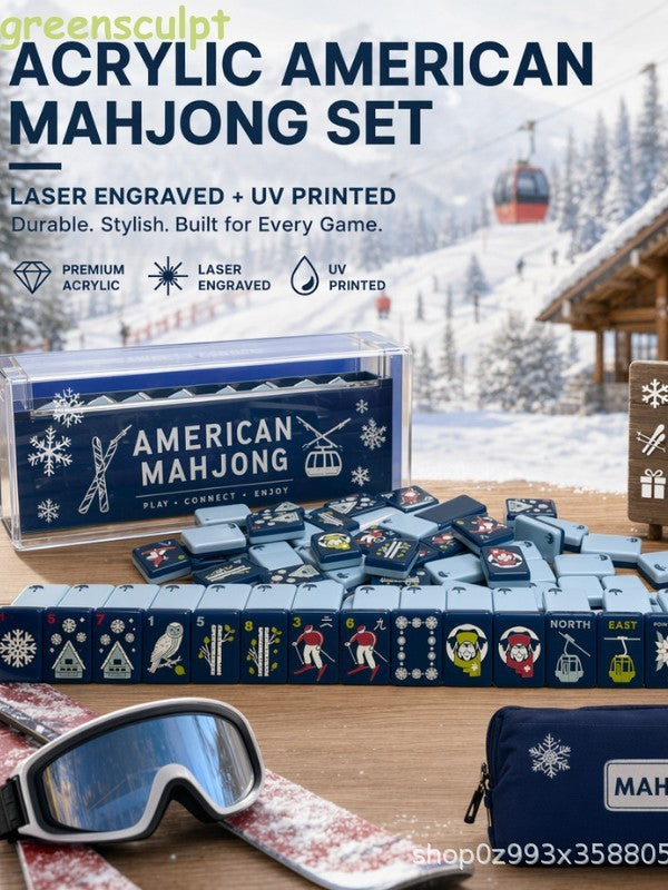 Ski & Winter Themed Acrylic American Mahjong Set, 160 Tiles Free delivery