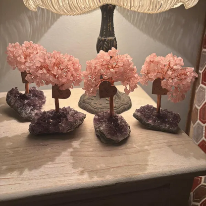 Rose Quartz Tree Of Life with Amethyst Base Large Crystal Tree Home Decor Gift