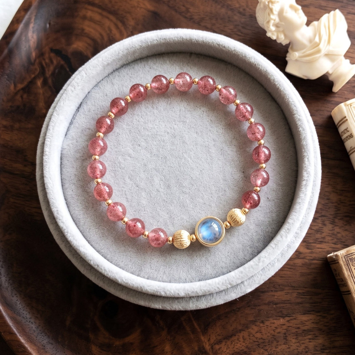 6mm Moonstone Strawberry Quartz Beads Healing Unconditional love Women Bracelet