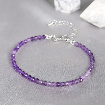 Natural Amethyst Gemstone Beads Healing Calming Dainty Women Crystal Bracelet